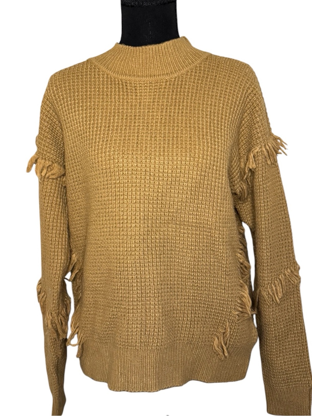 Michael Kors Brown Fringe Waffle Knit Turtleneck Sweater